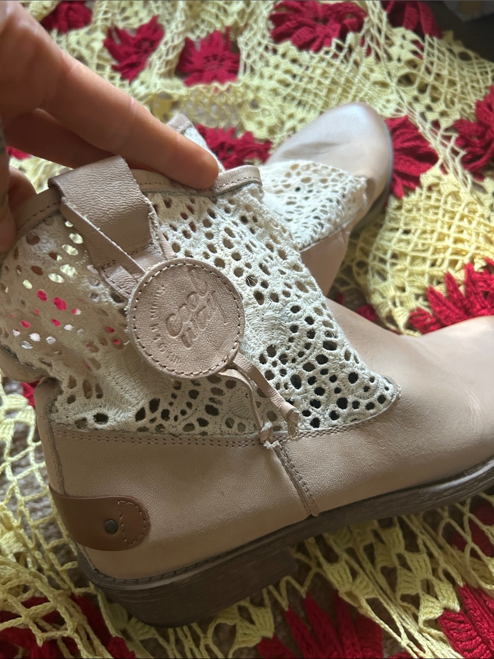 Coolway Beige Leather Crochet Lace Ankle Boots Boho EU 38 US 7.5–8